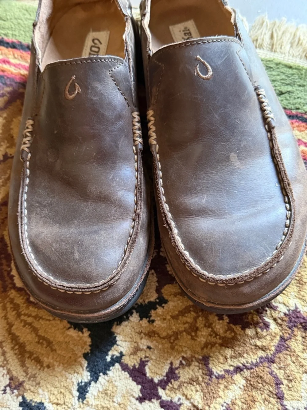 OluKai Moloa Dark Wood Men’s Leather Slip on Shoes Size 8.5